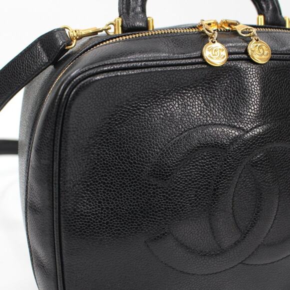 Chanel CC Black Caviar Leather Vanity Crossbody Two-Way Zip Gold Zipper Handbag - Picture 4 of 12
